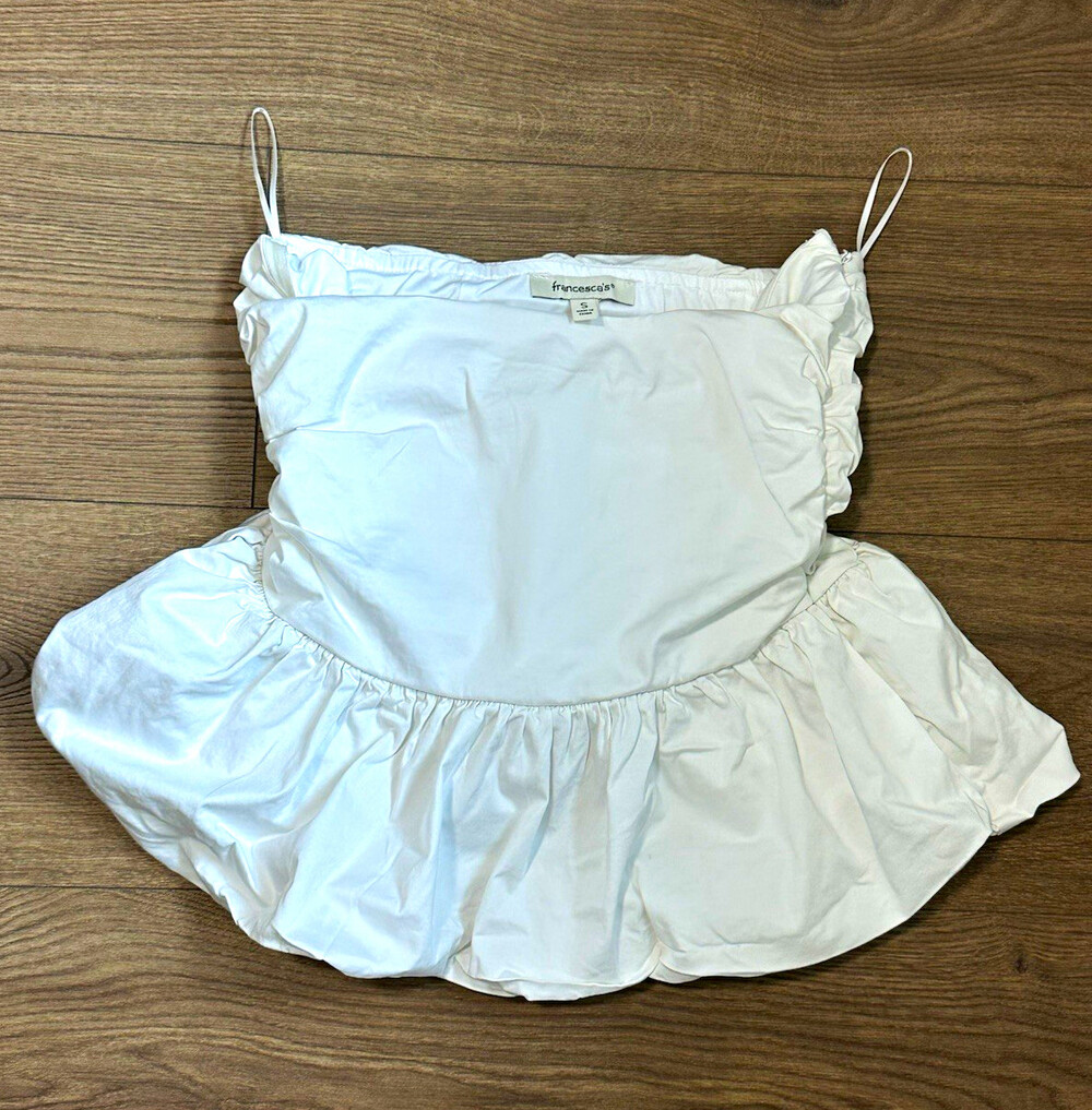francesca's Womens White Square Neck Ruffle Hem Spaghetti Strap Cami Top - S
